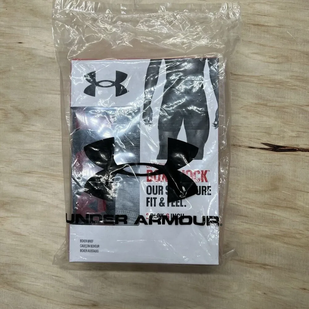 NEW LG Under Armour Boxerjock 6 Inch Boxer Brief 2 Pack Black Gray
